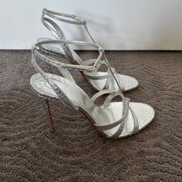 Christian Louboutin Tangueva Alta 100 Metallic Leather Sandals Silver Size EU 40 - Picture 9 of 16